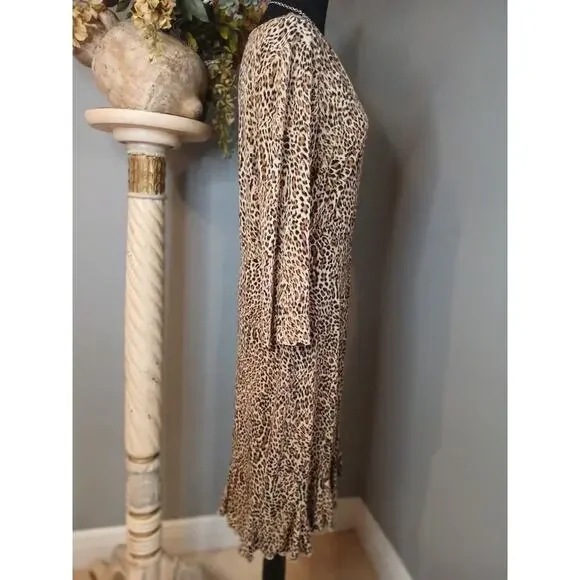Glamour A Line Dress Womens Sz 14 Cheetah Print Neck Surplice V Neck Frill Hem - Picture 2 of 7